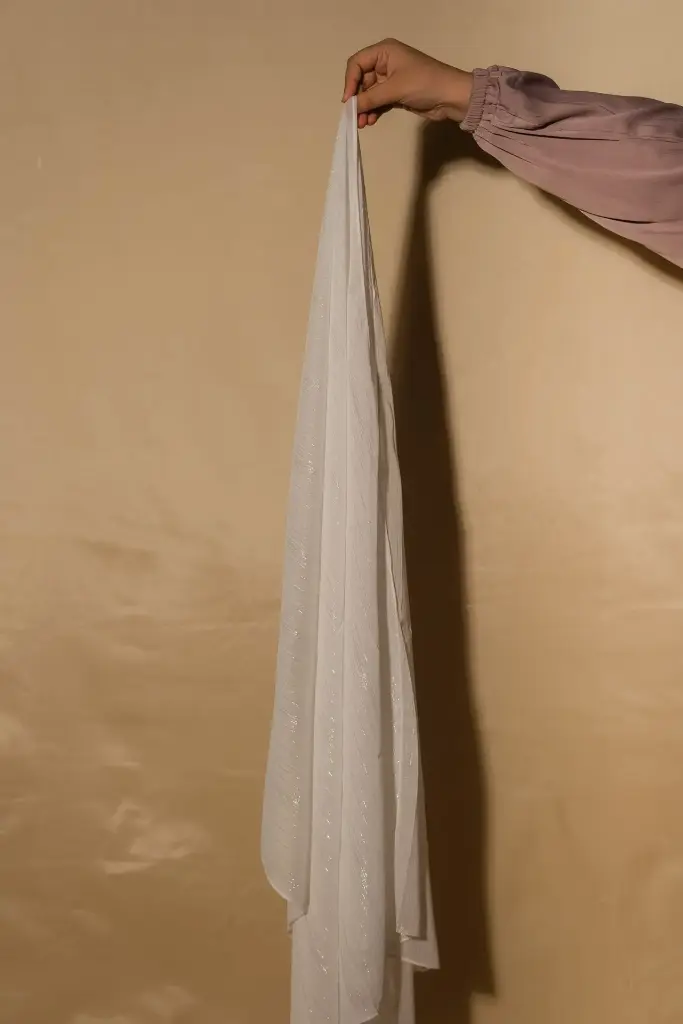 Shimmer Chiffon Hijab - Pearl White