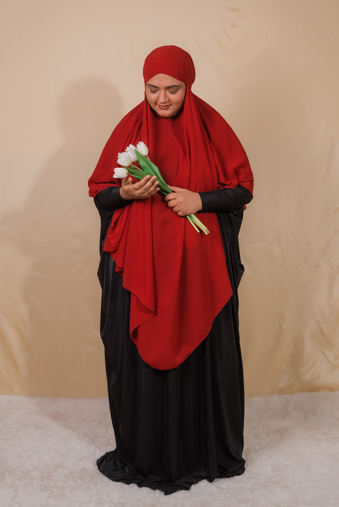 [HDCACK393] Amani Chiffon Khimar- Berry Red