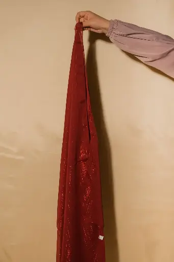[HDCSCH074] Shimmer Chiffon Hijabs - Cherry Red