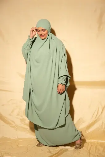 [HDCJIL008] 3 pcs Jilbab Set- Pista Green